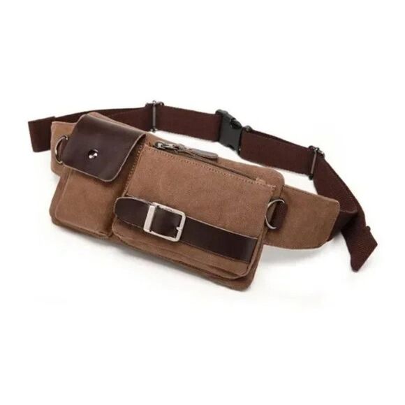 NEW Chest Bag Sports Waist Pack Bum, Canvas Coffee Unisex - Picture 2 of 8
